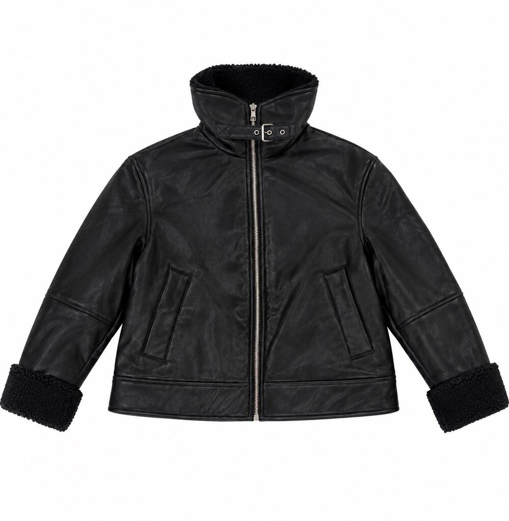 Gap Women’s Faux Leather Sherpa Lined Moto Jacket Black Size Medium M Aviator